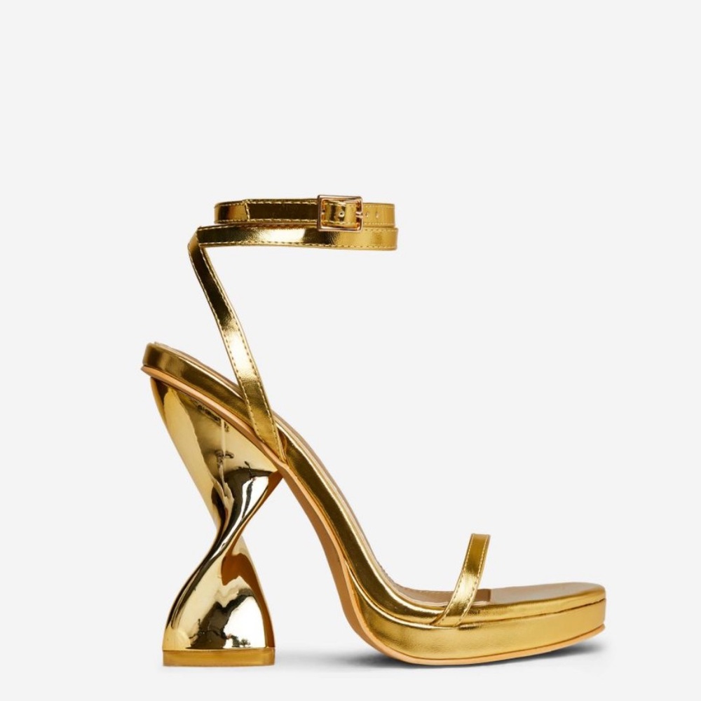 EGO Gold Metallic Sculpted Heel Ankle Strap Sandals - Picture 2 of 2